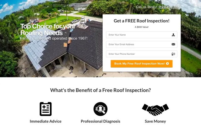 A 2017 lead funnel for a Broward County roofing contractor: get a free roof inspection