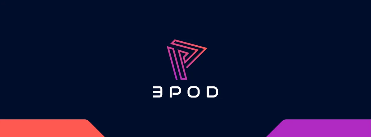 The 3Pod Facebook cover: the gradient mark on navy with coral and purple accents