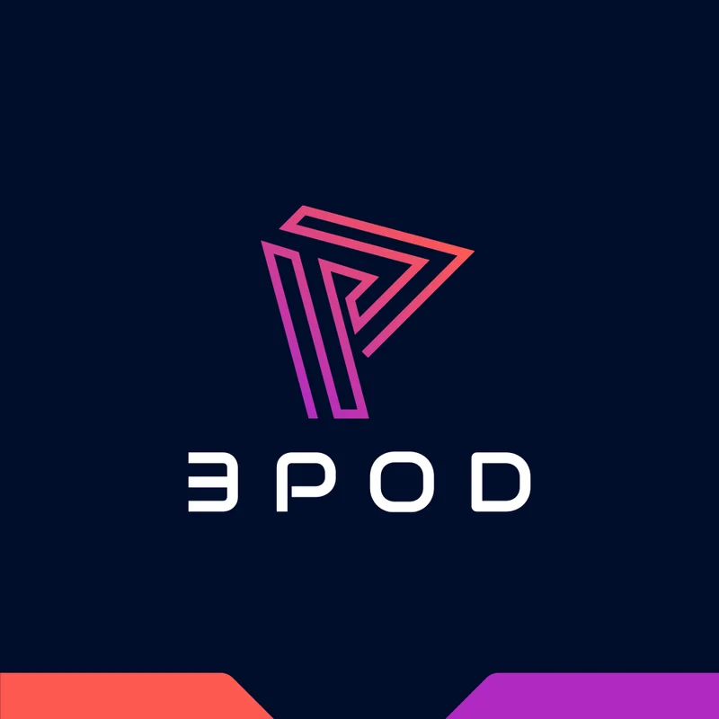 The 3Pod Instagram profile image: the gradient mark on navy with coral and purple accents