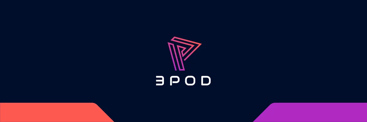 The 3Pod X cover: the gradient mark on navy with coral and purple accents