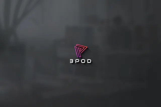The 3Pod mark printed in its gradient on a dark wall
